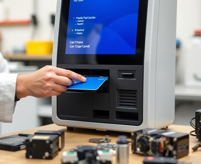 Self-service terminal fitted with anti-skimming protection