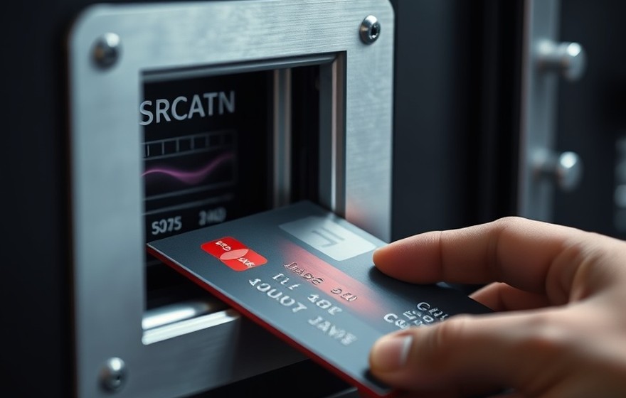Self-service terminal fitted with anti-skimming protection